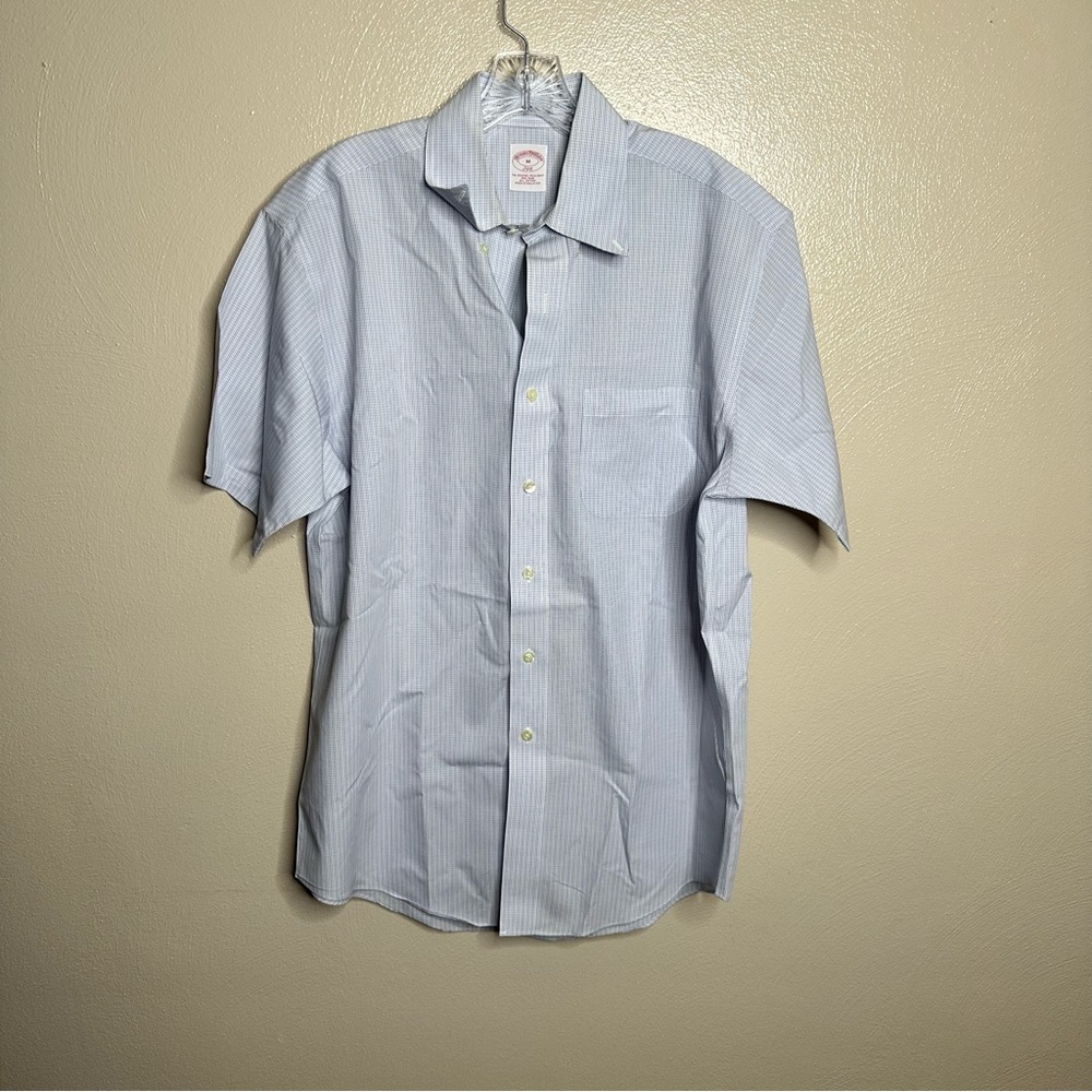 Brooks Brother Light Blue Plaid Button Down Short Sleeve Shirt Size Medium